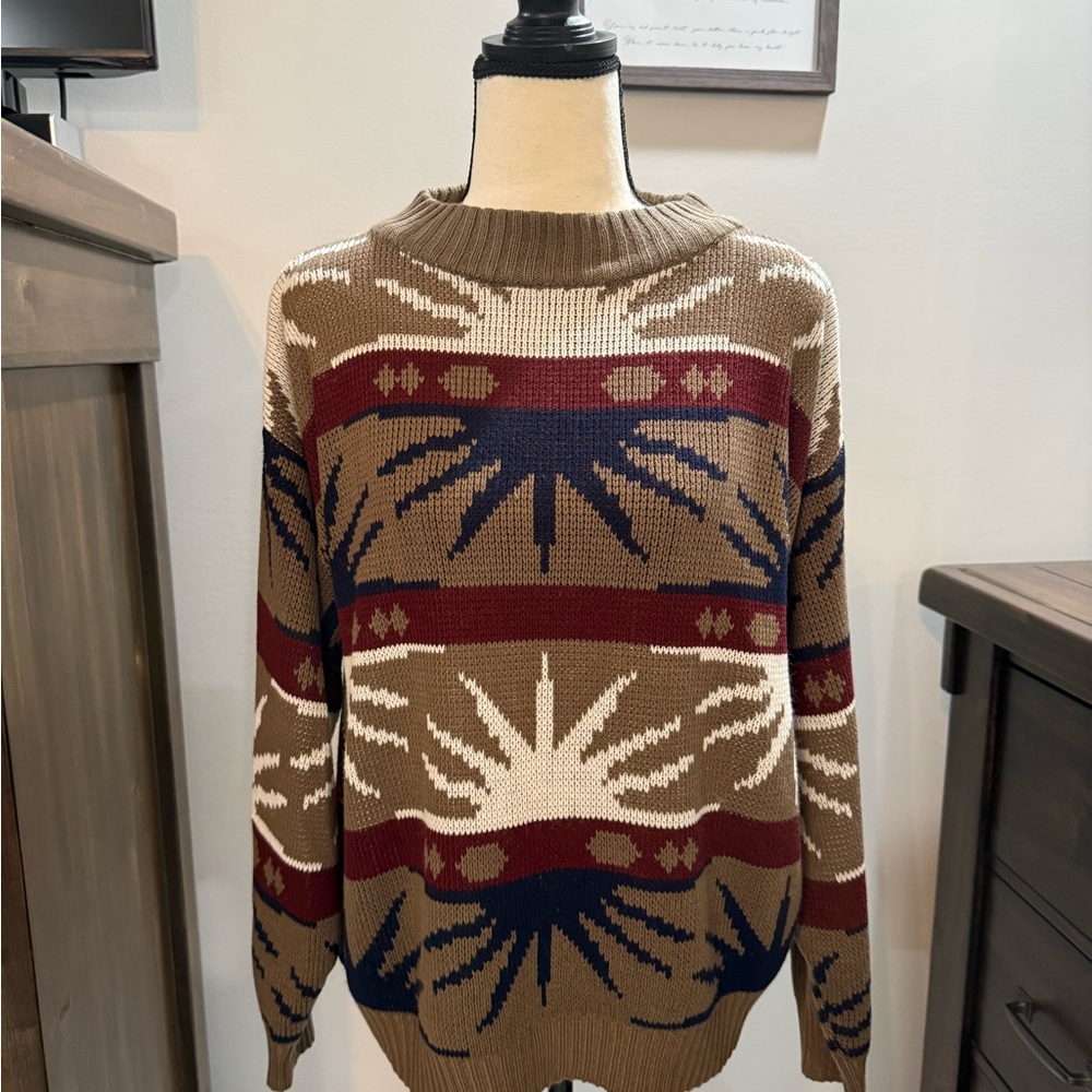Vintage Victoria's Secret Tan Navy Cream and Red Knit Crewneck Sweater